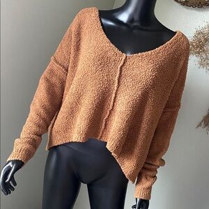 Hazel Moon Teddy Bear Brown Cozy V-Neck Sweater